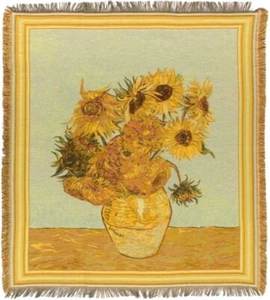 NEW 60" VAN GOGH "SUNFLOWERS" BELGIAN TAPESTRY TABLE CHAIR THROW BED SPREAD 7119 - Picture 1 of 6