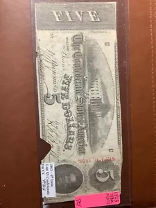 confederate 5 dollar 1863 cut cancelled 002972 4a - Picture 1 of 2