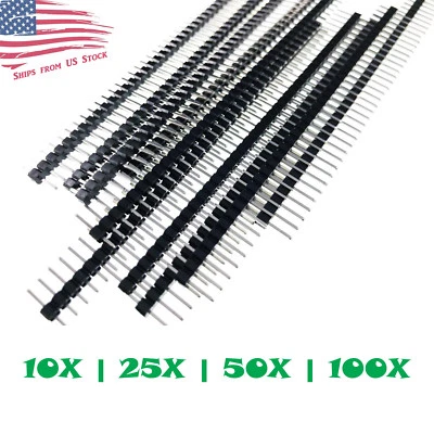 40-Pin Male Header 0.1" 2.54mm Breadboard PCB Strip Connectors 10/25/50/100Pcs - Image 1 of 4