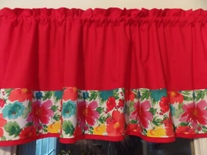Pioneer Woman Handmade Window Valance, Red Kona Fabric, Breezy Blossom, 42 x 16 - Picture 1 of 4