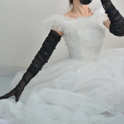 Damen Lange Handschuhe Netz Abend Party Schwarz Schier Hochzeit Punk Opera Retro - Bild 1 von 4