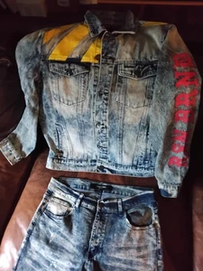 Stonewash faded Denim Jeans Set. Reason. Jacket L & Jeans 36 X 33. - Picture 1 of 10