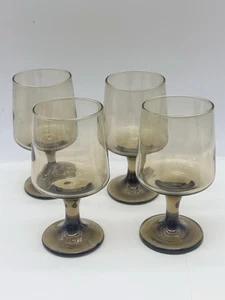 4 Vintage Libbey Tawny Smoke Brown Stemmed Wine Glasses 6in - Picture 1 of 5