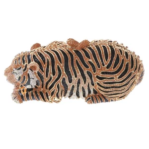 Borsa da sera pochette TIGER metallo tono oro marrone strass cristallo - Foto 1 di 3