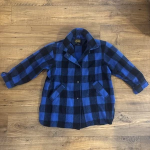 VTG 80’s Eddie Bauer Wool Chore Coat Jacket Plaid Farm USA Women’s Medium Tall - Picture 1 of 9
