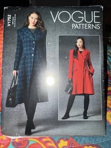 Vogue V1752 Womens 16 to 24 Lined Long Coat Uncut Sewing Pattern - Picture 1 of 2