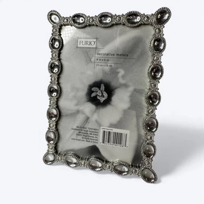 Furio Decorative Metals 4x6 Picture Frame Silver Tone Mirrored Stones Standing - Image 1 of 4