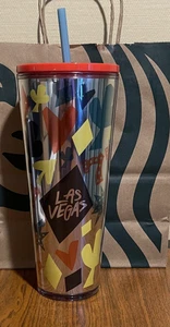 Set of 2 Starbucks Las Vegas Nevada 24 oz Cold Cup Tumbler Lid Straw - Picture 1 of 4