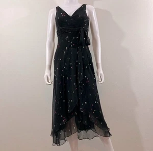Anne Klein Polka Dot 100% Silk Black Slip Dress Silver 4 - Picture 1 of 9