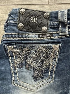 Miss Me Low rise Denim Shorts Jeweled Embroidered Pockets Size 26 - Picture 1 of 5