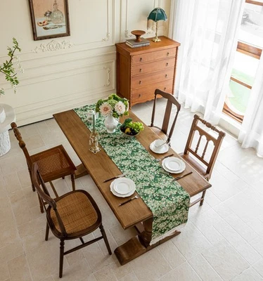 Vintage Floral Table Runner French Country Style Tassel Decor Dining Kitchen - Image 1 of 4