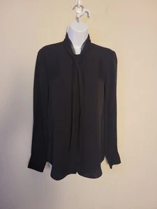 Blusa Theory Negra Seda Luz Popelina Cuello Simulado Talla XS Oficina Carrera Nueva con Etiquetas - Imagen 1 de 11