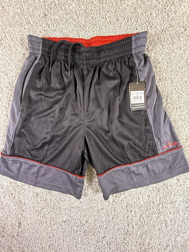 NWT Spalding Black/Red/Gray Athletic Shorts Elastic Waist Drawstring Men M - Image 1 of 4
