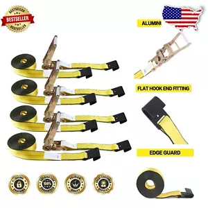 Secure Your Cargo with Premium 2'x27' Flat Hook Ratchet Straps - 4 Pack Yellow - Picture 1 of 9
