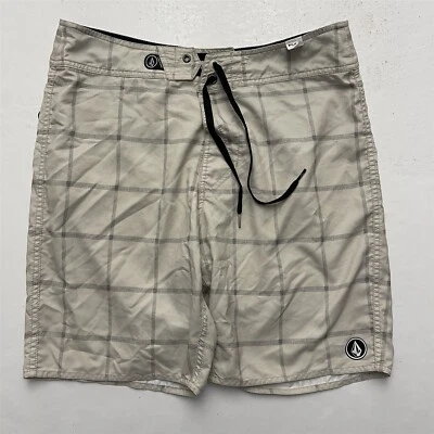 Volcom 34 x 9" Beige Windowpane Print Drawstring Board Shorts - Image 1 of 4
