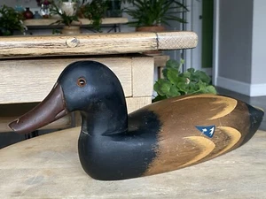 "Señuelo de pato mallardo ojos de vidrio tallado madera maciza pintado a mano 14"" 5"" decoración de cabina" - Imagen 1 de 15
