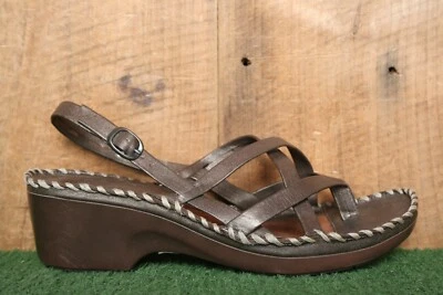 Sandalias ARIAT de cuero marrón metálico con tiras y tacón de cuña talla 10B Foto 1 de 4