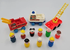 Fisher Price Little People Firetrucks Ambulance Clown Dog Men Women Wood Plastic - Picture 1 of 9