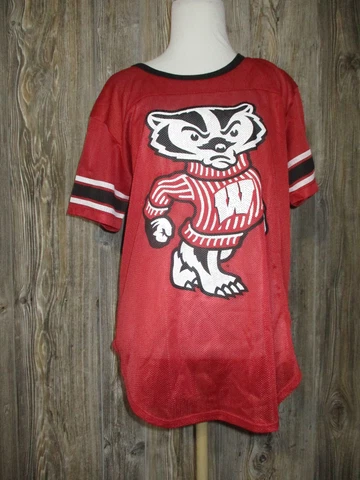 Wisconsin Badgers Jersey Style Mesh Top Shirt Recycled Karma Women's Size Large Cover