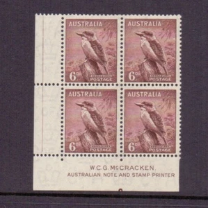 AUSTRALIA 1942 6d Cucaburra SG190 McCRACKEN BLOQUE DE IMPRESIÓN DE 4 MH/MNH - Imagen 1 de 2