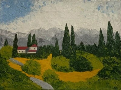 Ölbild "Im Gebirge" Bild Zeichnung Gemälde Original Dekoration Keilrahmen - Bild 1 von 2