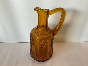 Antik 1891 Bernstein US Glas Cruet Öl Essig geschliffenes Glas Sterne & Schleife - Bild 1 von 7