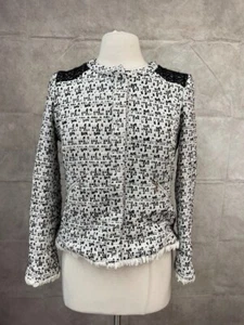 ARK & CO. Women’s Grey Tweed Knit Fringe Snap-Up Lined Blazer Jacket Size M - Picture 1 of 6