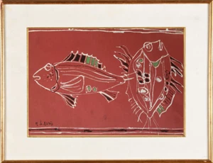 MICHEL DE ALVIS (1936-2019) BELLE NATURE MORTE AUX POISSONS 1960 (94) - Picture 1 of 5