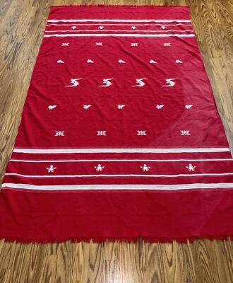 Vintage Hand Woven Cotton Tablecloth & 8 Napkins Marimba Player Maraca Shaker - Image 1 of 4