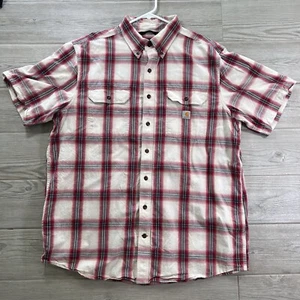 Carhartt Relaxed Fit Plaid Short Sleeve Shirt Men Sz XL Tall Work Wear Red White - Picture 1 of 8
