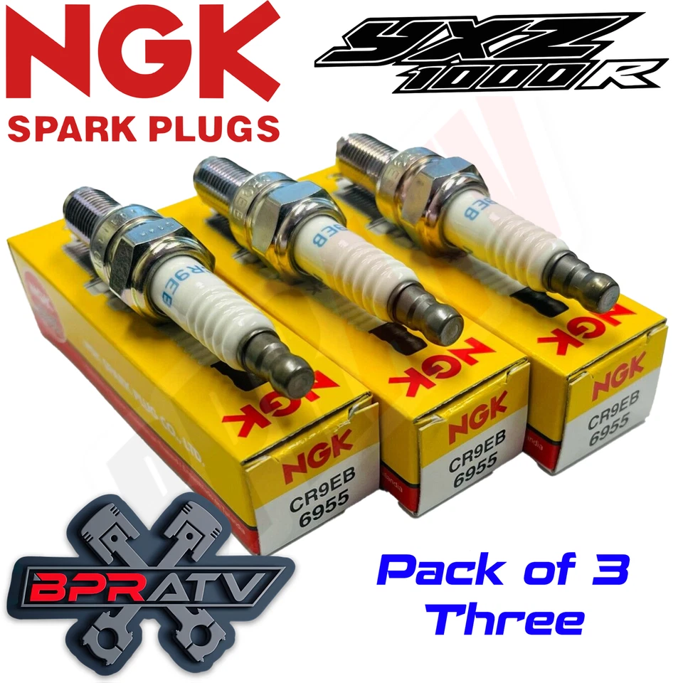 Set Of 3 Three NGK 6955 Spark Plugs CR9EB for Yamaha YXZ1000R YXZ 1000R Head Kit - Image 1 of 1