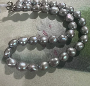 gorgeous 9-10mm south sea grey keshi baroque pearl necklace 18inch 925s - Picture 1 of 4