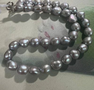 gorgeous 9-10mm south sea grey keshi baroque  pearl necklace 18inch 925s - Image 1 of 4