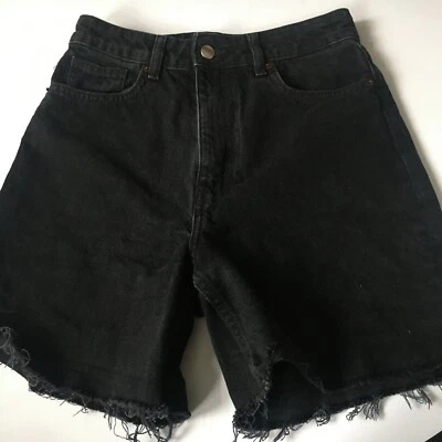 H&M SHORTS 8 Black MOM High Rise Flared Relaxed Fit Womens Summer DENIM - Image 1 of 4