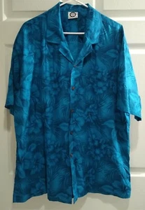 Camicia uomo Good Man Camp hawaiana Teal Hibiscus taglia GRANDE - Foto 1 di 7