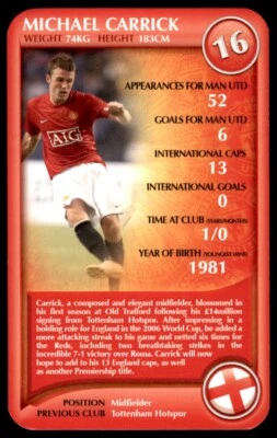 Top Trumps - Manchester United F.C. (2008) Michael Carrick No. 16 - Image 1 of 2
