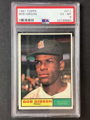PSA 6 1961 Topps #211 Bob Gibson Cardenales de San Luis Salón de la fama ¡sin precio base! Foto 1 de 2