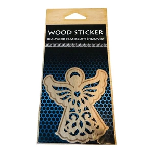 Echtholz Aufkleber Lasercut & Gravur Engel Design wasserfest flexibel dunkel - Bild 1 von 2