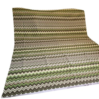 Cotton Fabric Green Brown Chevron Elizabeth Caldwell Garden Walk 1yd x 44” - Image 1 of 4
