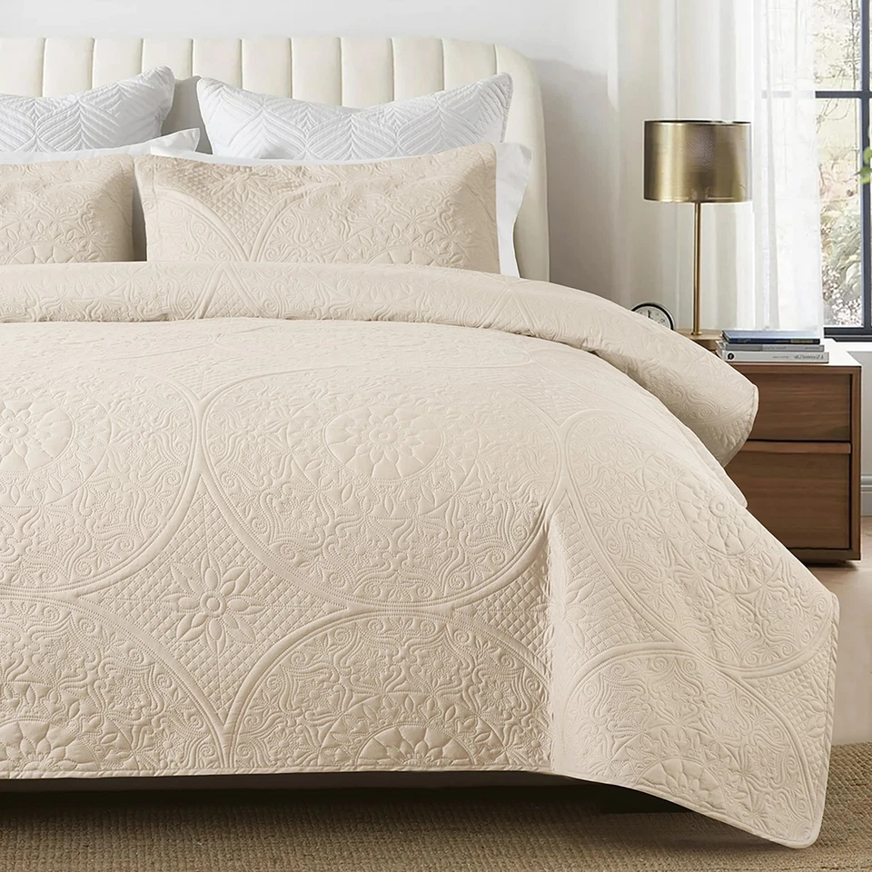 Juego de ropa de cama colcha de lujo 3 piezas acolchado colcha cama tamaño queen king Foto 1 de 1