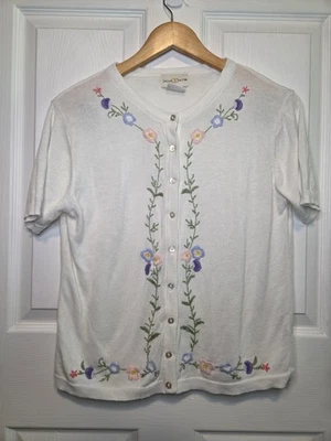 Cárdigan Jacklyn Smith Blanco Floral Bordado Manga Corta S Cottagecore  Foto 1 de 4