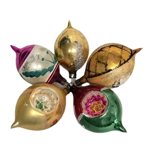 5 Vintage Quecksilber Glas Weihnachtsschmuck Tränen Einzüge bemalt Polen Glimmer - Bild 1 von 13