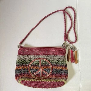Bolso Bandolera The Sak Crochet con Cuentas Signo de la Paz Rayas Arco Iris Boho Limpio - Imagen 1 de 6