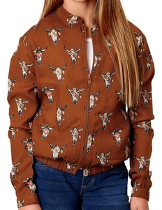 Roper Western Jacket Girls Cowskulls Zip Brown 03-298-0590-6104 BR - Picture 1 of 2