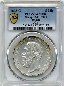 1893-G 5 Marks German Empire, Baden, Frederick I - PCGS XF Detail - Picture 1 of 3
