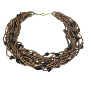 Necklace Seed Beaded 17 inch Ceramic Multi Strand Jewelry Choker Statement - Picture 1 of 9