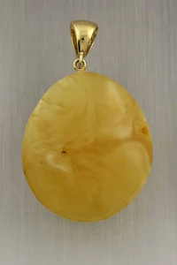 Butter Egg Yolk Genuine BALTIC AMBER Silver Gold Plated Pendant 12.2g p160505-1 - Picture 1 of 3