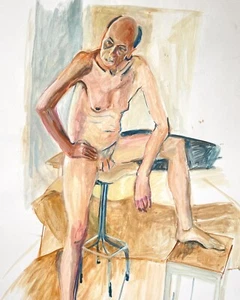 Vintage Male Nude Life Class Painting - Gouache on Paper 33 x 23" - Picture 1 of 7