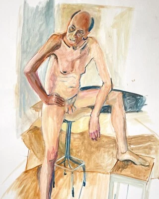 Vintage Male Nude Life Class Painting - Gouache on Paper 33 x 23" - Image 1 of 4