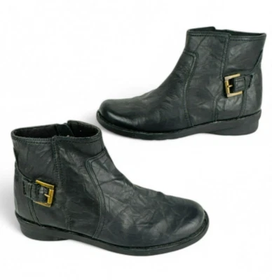 Clarks Bendables Mujer Botines 7W Cuero Arrugado Negro Cremallera Hebilla 68738 Foto 1 de 4